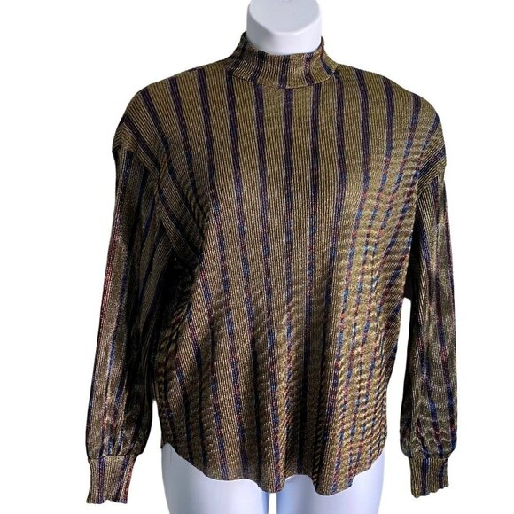 Zara Trafaluc Long Sleeve Metallic Top with Shiny Shimmer Women's Small - Picture 1 of 13